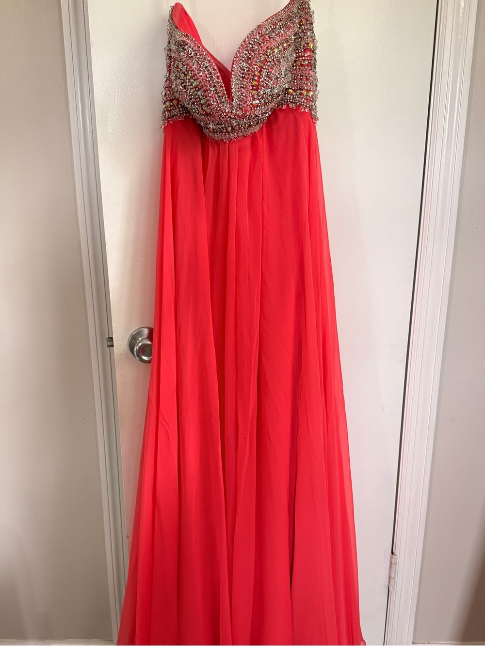 Jovani Coral Beaded Empire Waist Prom Gown